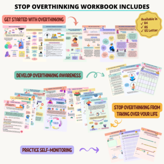 Stop overthinking workbook with multiple strategies to overcome negative thought patterns, reduce stress, and live a worry-free life.